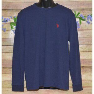 U.S. Polo Assn. Mens Navy Blue Long Sleeve Crewneck Henley Shirt Ribbed Size L